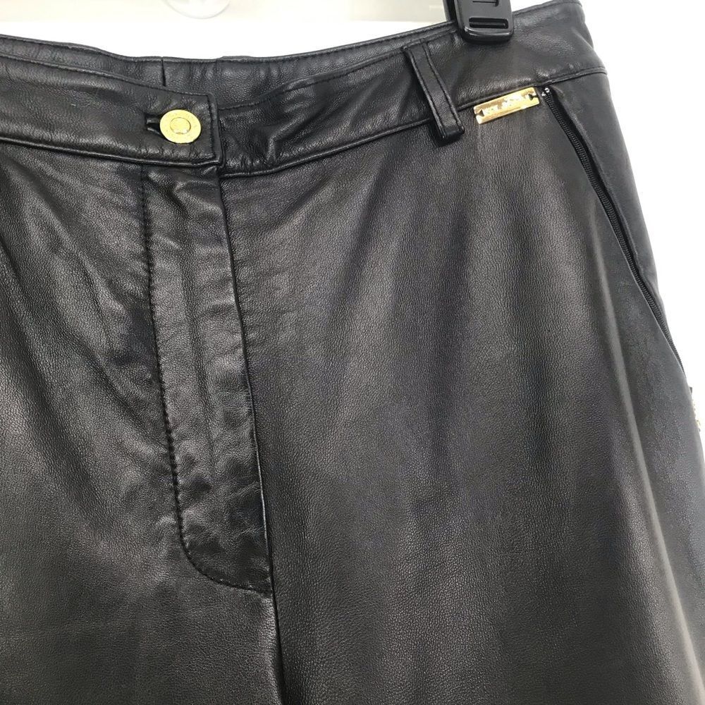 St. John Sport Black 100% Leather Straight Leg Zip Pocket Ankle Pants - Picture 10 of 16